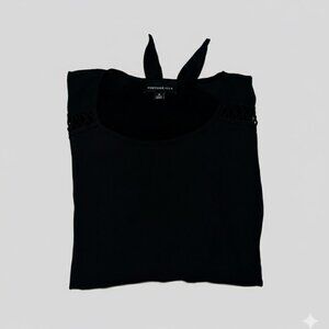 🖤 FORTUNE + IVY Black Tie-Front Top with Woven Shoulder Detail | Size M 🖤